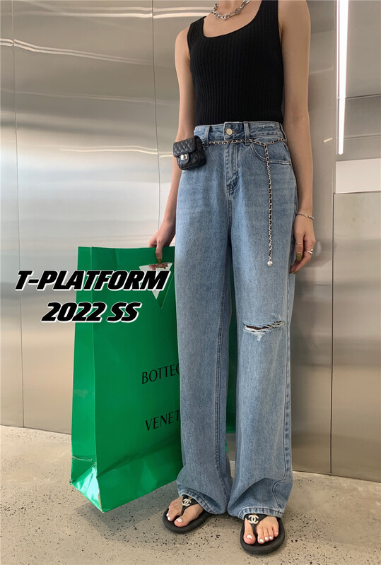 Original price 138.61! New year in early spring! [t-platform] high waist, wide legs, loose and fashionable jeans (with belt and waist bag) 8209\zxx