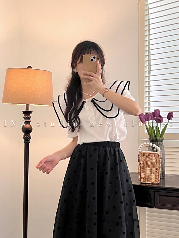 [ing] fashionable and versatile reduced age baby collar shirt w3567