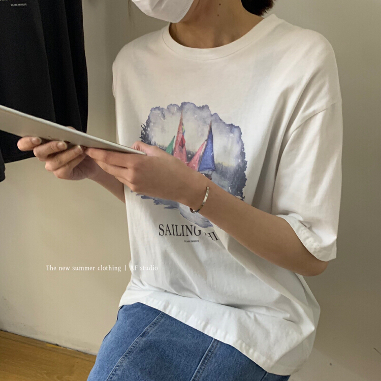 [AF] crew neck print versatile short sleeve T-shirt 3933\xyy