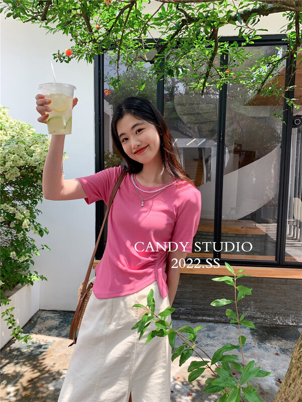 [candy] Korean versatile short sleeve T-shirt (with chain) ys1-7505\zjy