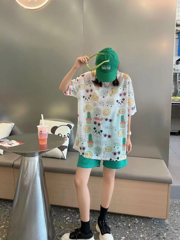 [Yilin] versatile cartoon foreign style short sleeve T-shirt 2384\wtt