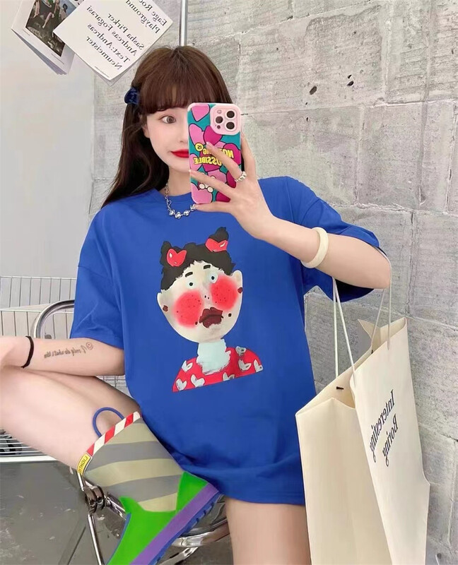 [charming] Korean funny cartoon printed loose short sleeve T-shirt m2017\zjy