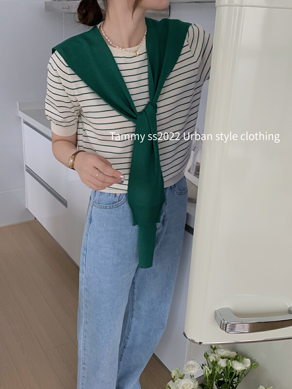 [Tammy] striped simple slim and versatile urban sweater (with cape) 91185\l