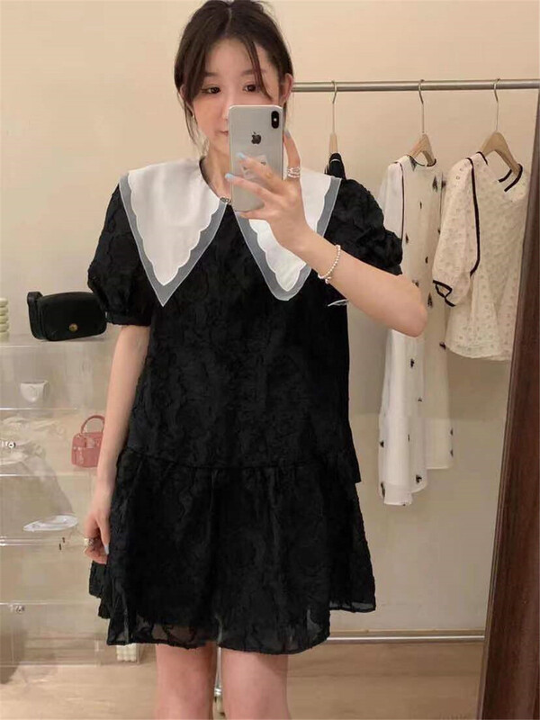 [Xiangli] French baby neck bubble sleeve short skirt dress 8518\pcz