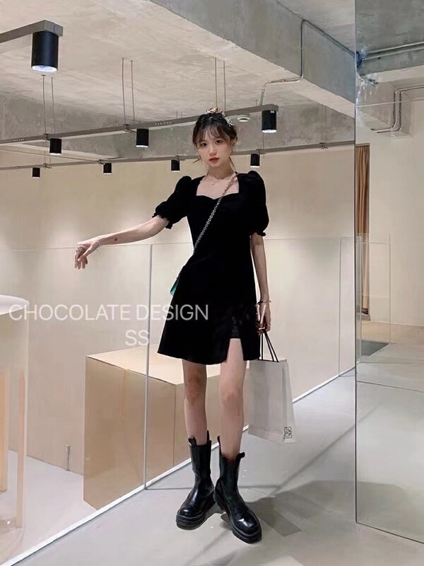 [chocolate] Korean version dress with small slit at hem and waist closing g1271\ll