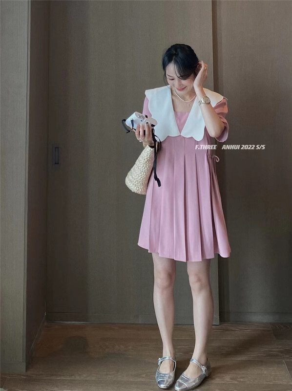 [f.three] patchwork thin suit Pleated Dress 95250\xj