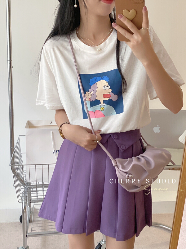 [cherry studio] Korean funny girl print short sleeve T-shirt 5241\hbx