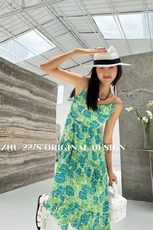 [Zhu] sweet floral sling Ruffle Dress 22556\lsw
