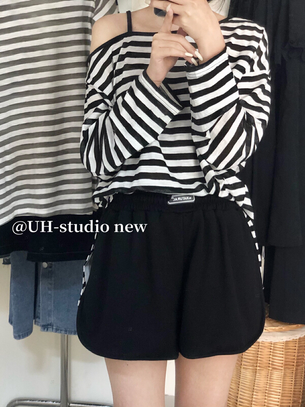 [uh] stripe fashion sunscreen shirt + loose comfortable casual pants set 7829\hjy