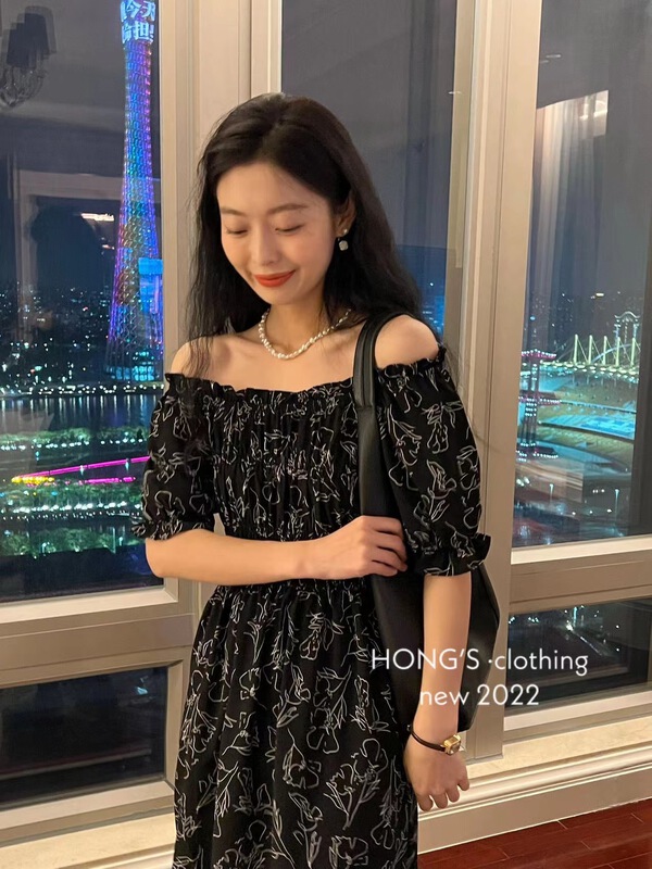 [Hong's] off shoulder print dress ys1-1919\ll