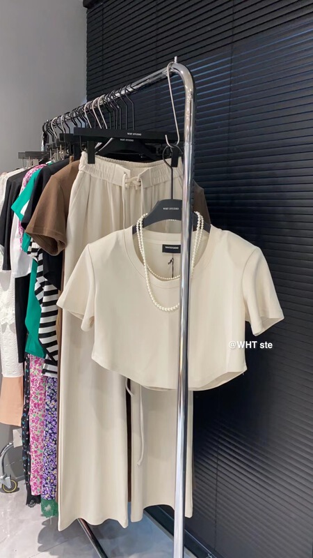 [wht] Korean pure color short sleeve T-shirt + casual pants set 5023\wtt
