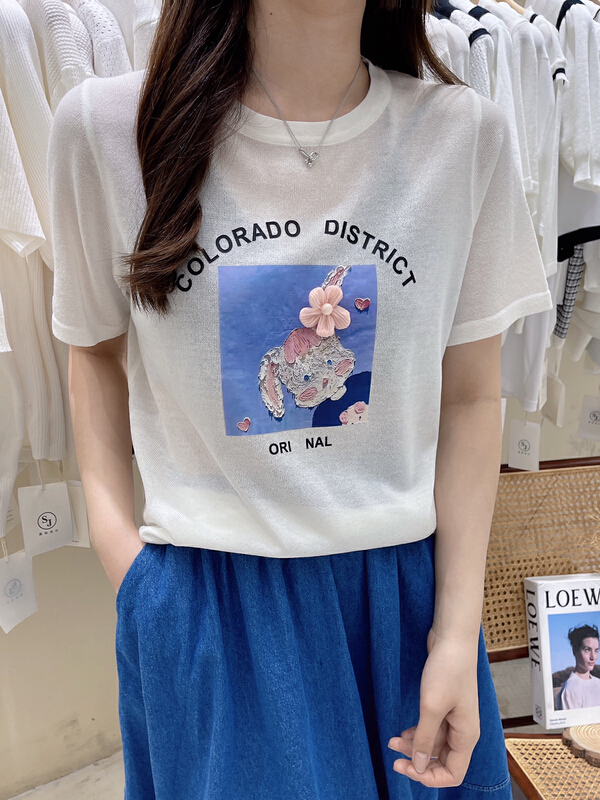 [S.J] loose print crew neck letter personalized T-shirt ys6912\lsw