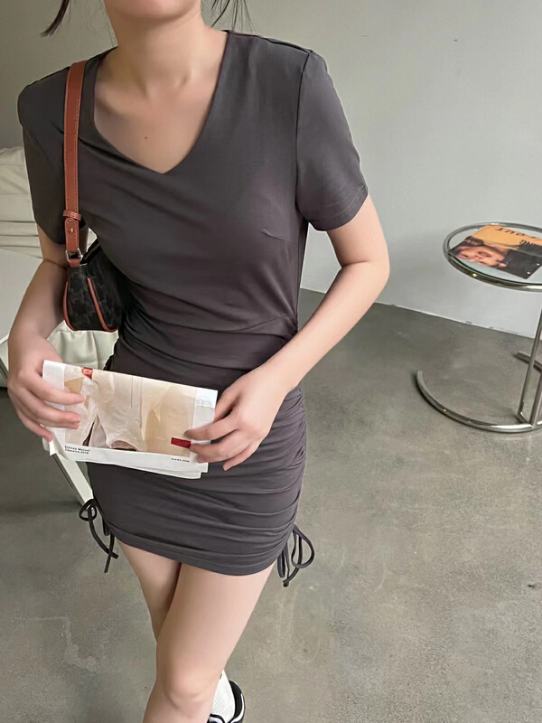[jvv sister] drawstring V-neck cotton dress 2657\zxl