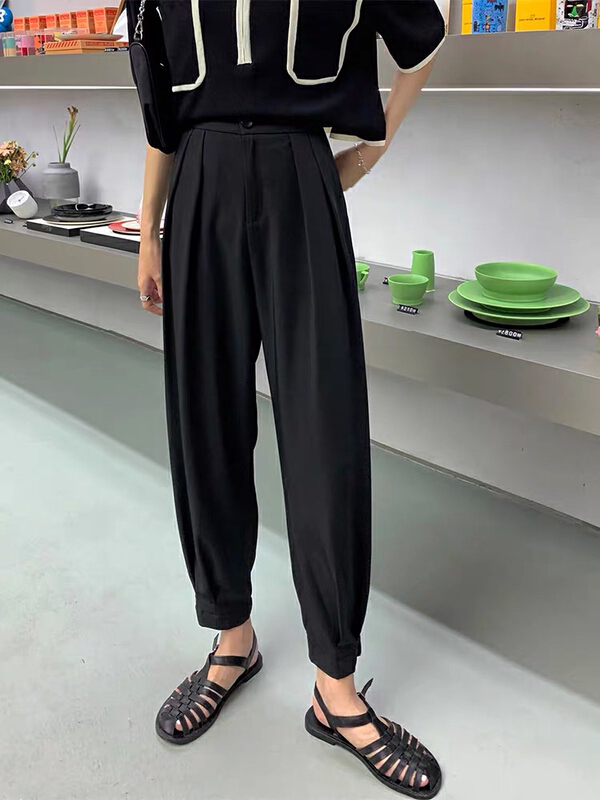 [Sue studio] high waist, thin and meat covered nine point casual pants (only pants) 98017\zjy