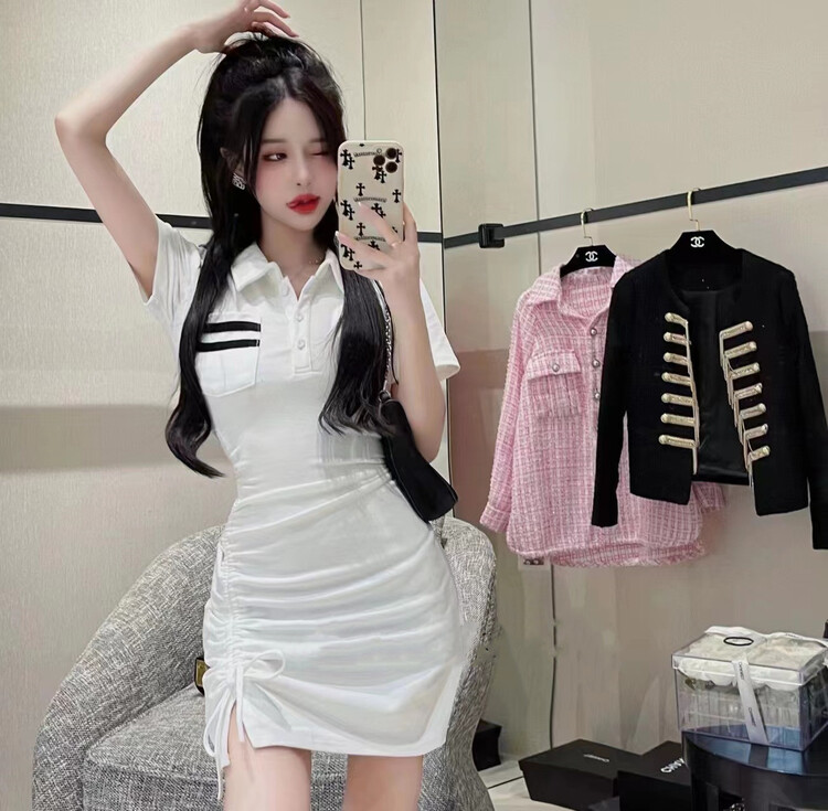 [top] Korean casual Polo neck drawstring dress ys1-7026\zjy