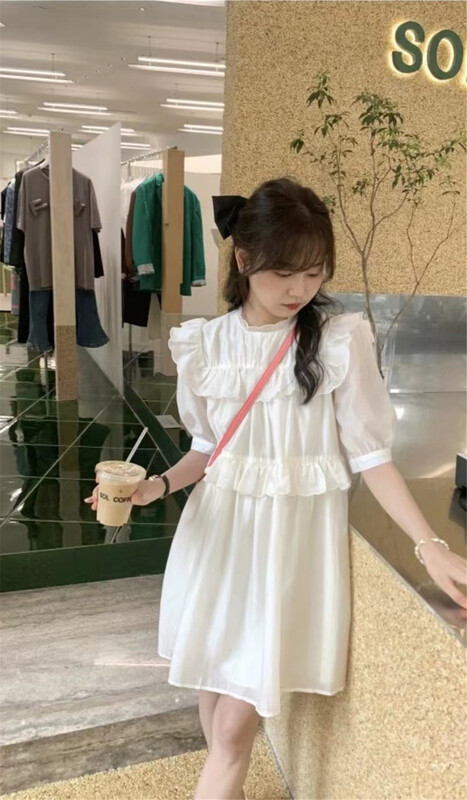 [clothing] Korean sweet stand collar bubble sleeve dress 1046\pcz