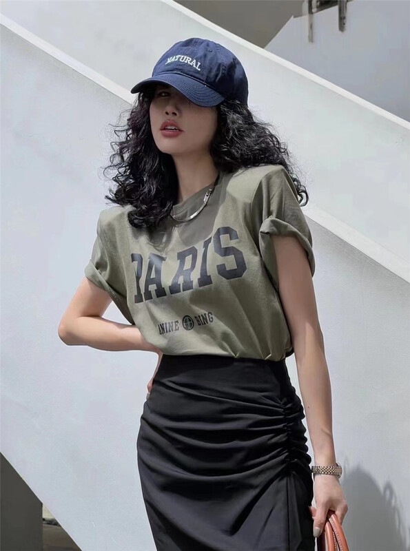 [Yan Zhen] simple letter printed loose short sleeve T-shirt 98847\pcz