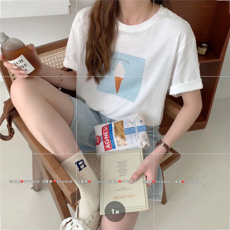 [rara] summer fresh ice cream printed short sleeve T-shirt 37026-19\lsl
