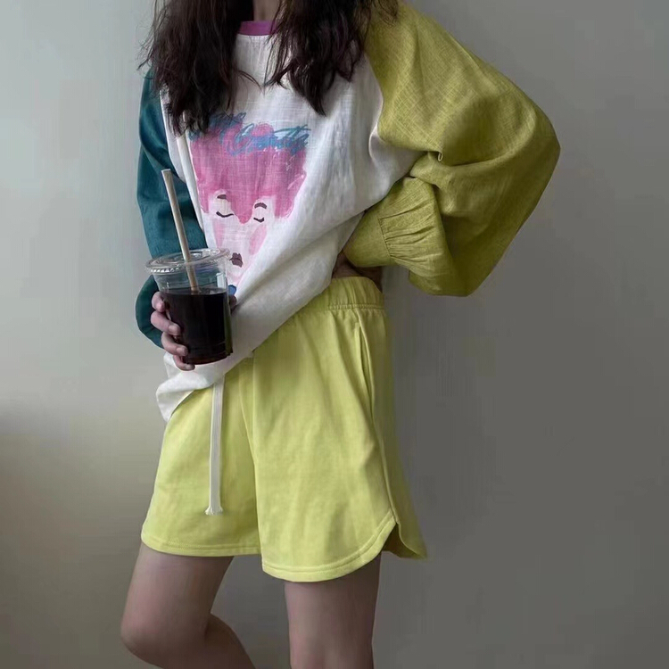[JX] round neck color blocked casual printed sun shirt 1549\wtt