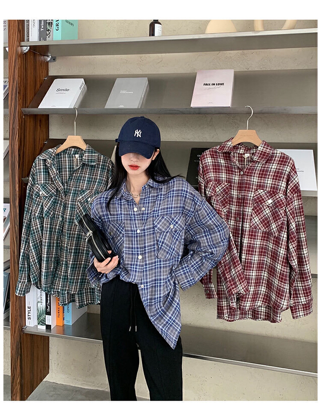 [wlady] Korean Plaid Double Pocket Shirt a505\wtt