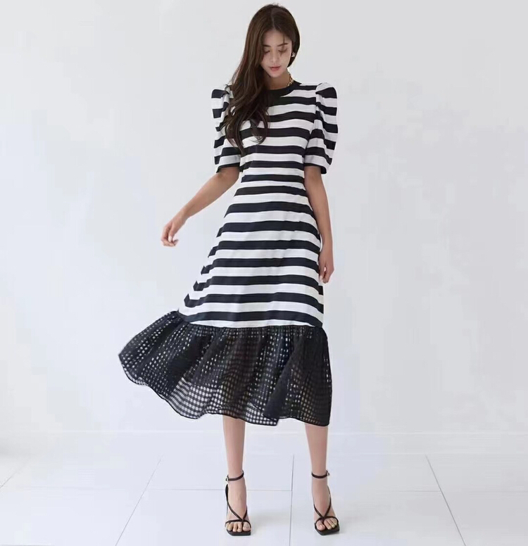 [31 fashion] Korean stripe contrast dress 51383\hjy