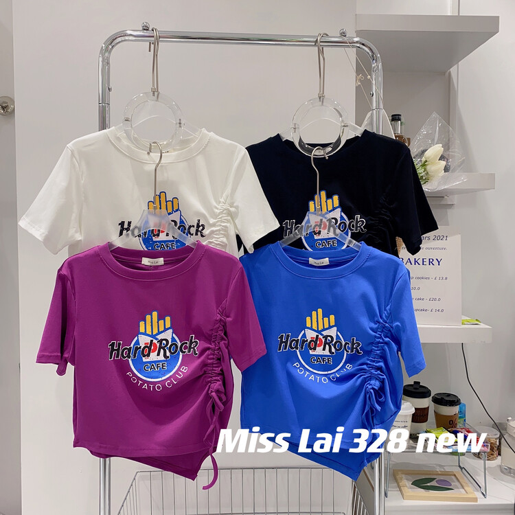 Live broadcast! [HH &miss Lai] drawstring printed short sleeve T-shirt 328\l