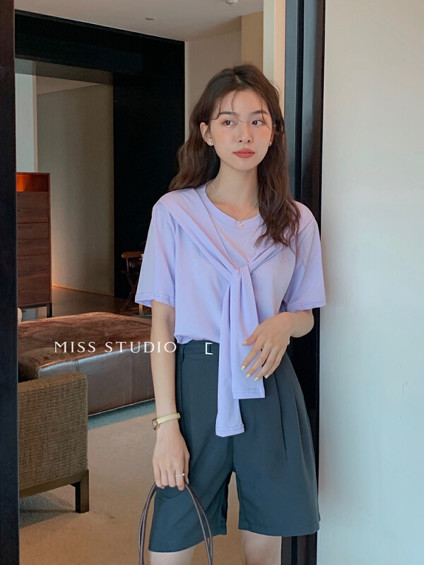 [miss miss home] Korean shawl fake two comfortable short sleeve T-shirt f2238