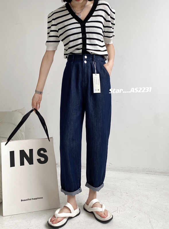 [star] lessel fabric simple universal waist jeans Harlan pants as2231\cls