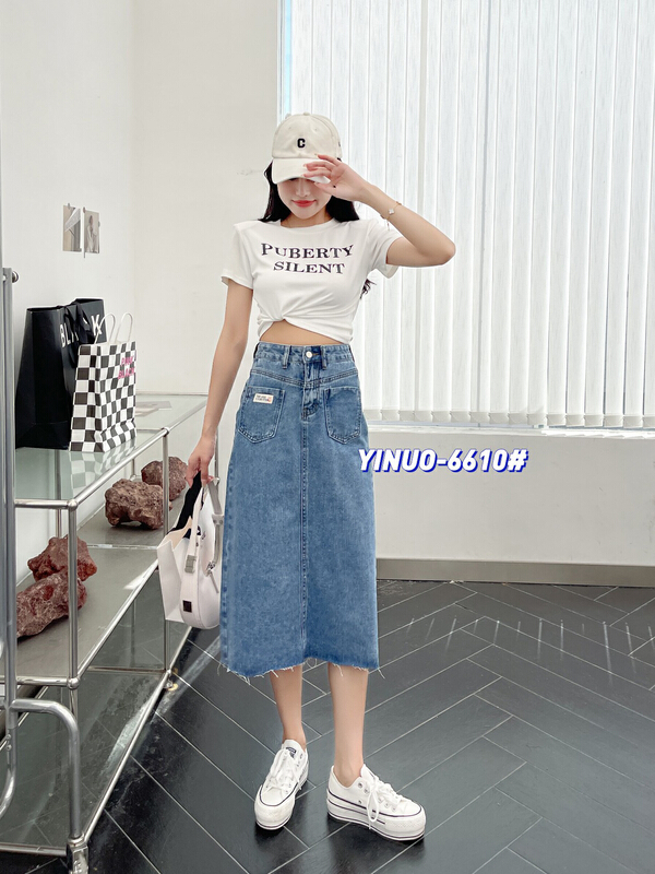 [Yinuo Yinuo denim] slit slim denim skirt 6610\zjy