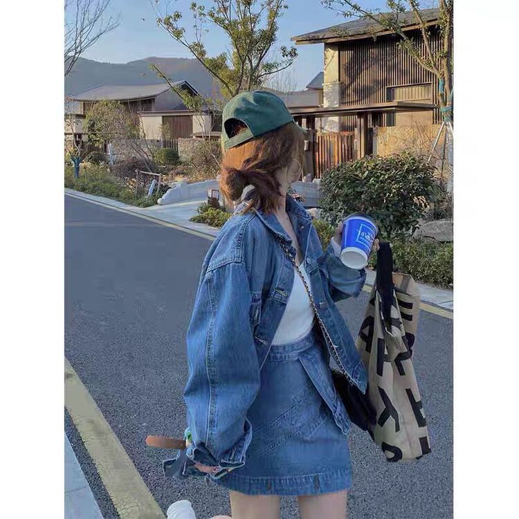 【 Rebecca 】 Korean commuter cowboy coat + the same irregular short skirt suit ys1-2101\qjy