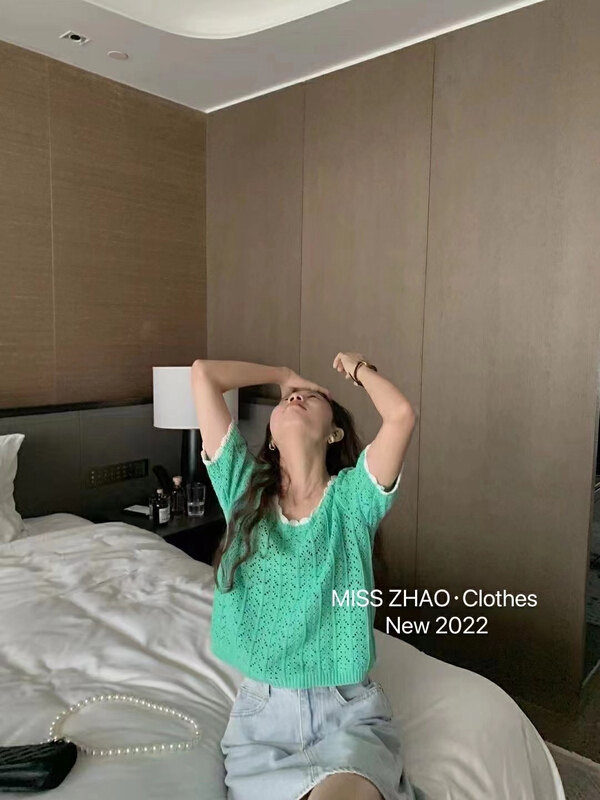 [misszhao] contrast lace collar T-shirt 1517\hbx