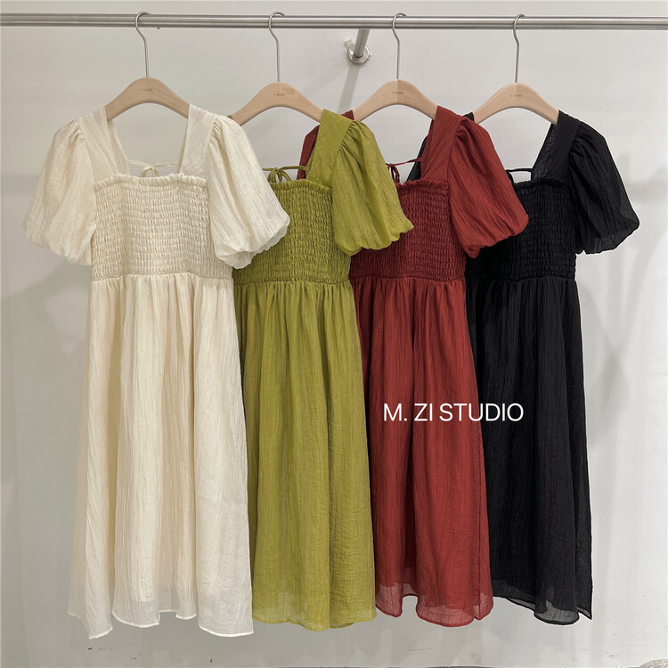 [m.zi studio] fresh puff sleeve mid length dress 16135\hbx