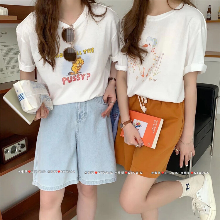[rara] cartoon Garfield printed loose Pullover short sleeve T-shirt 37026-17\lsl
