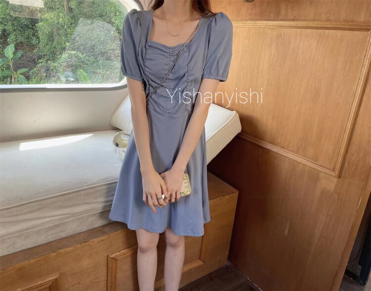 [clothing world] square neck split temperament dress 225\hjy