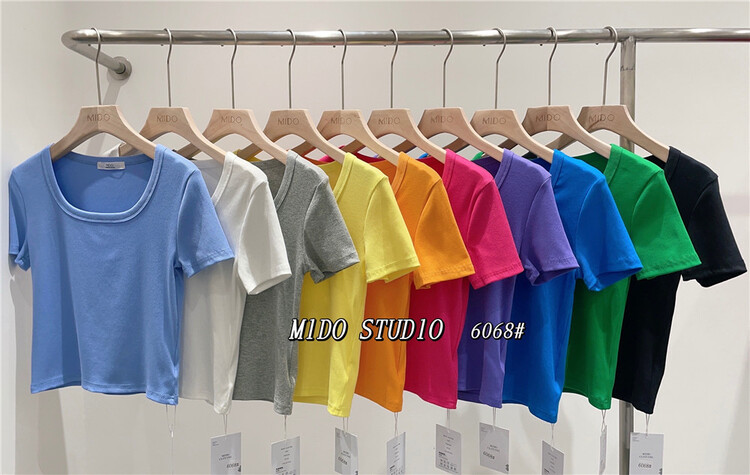 New in early summer! [Mido] net version Korean simple minority short sleeve T-shirt 6068\lsl