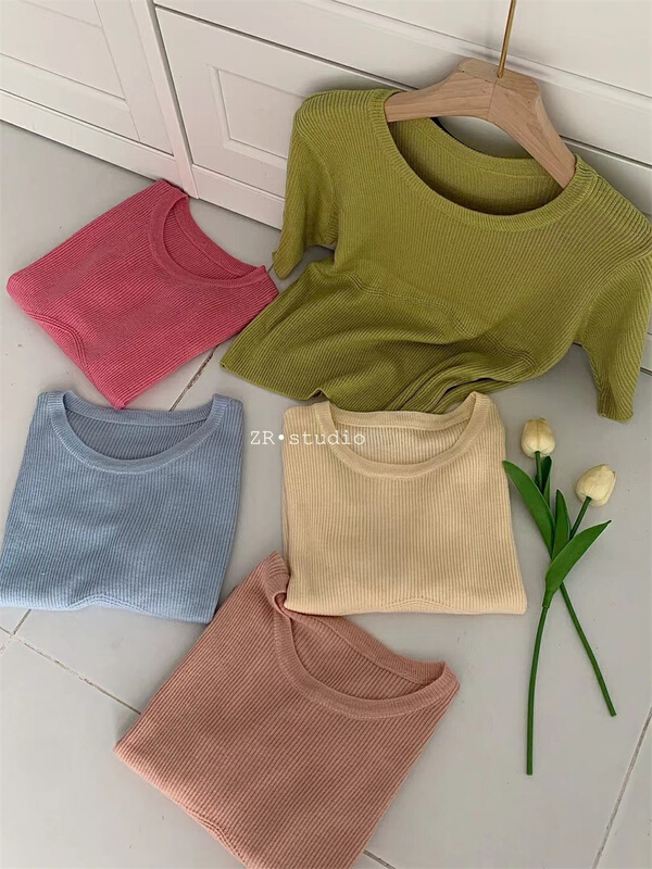 [Zr] crew neck solid versatile T-shirt 8808\xyy