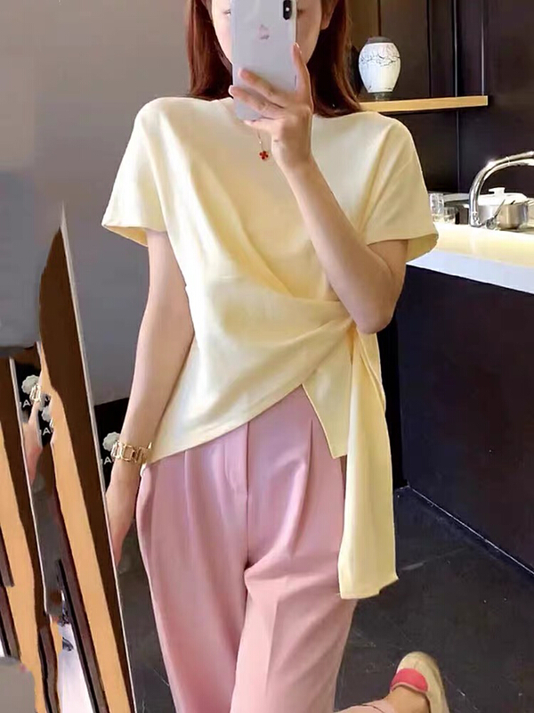 [jun.t] personalized fashion round neck design irregular loose short sleeve T-shirt 6120\pcz