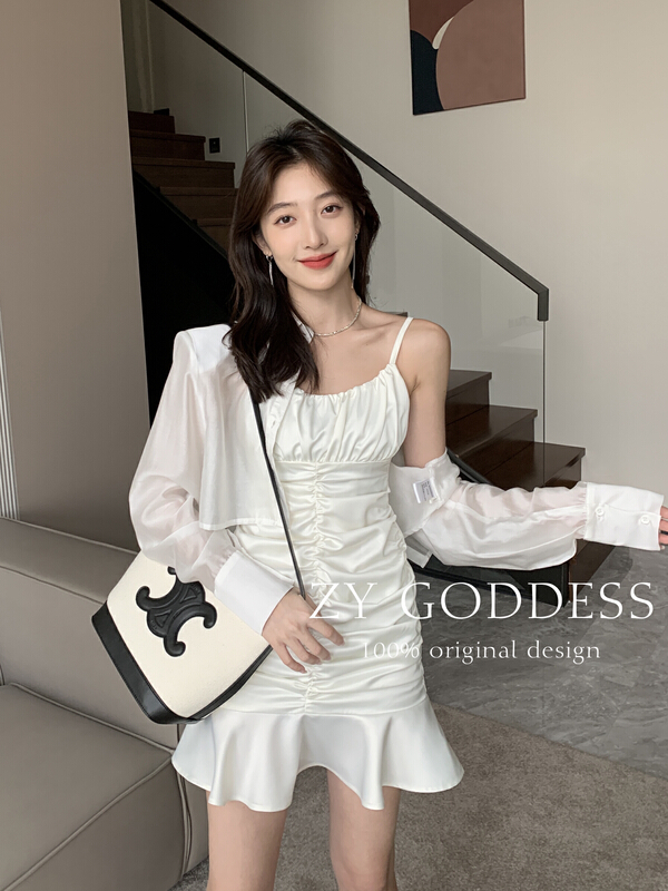 [ZY] sweet cool pleated fishtail dress suspender dress 68532\ozq