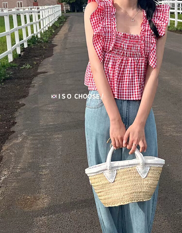 [ISO Korean] design sense small crowd check shirt 3188\hjy