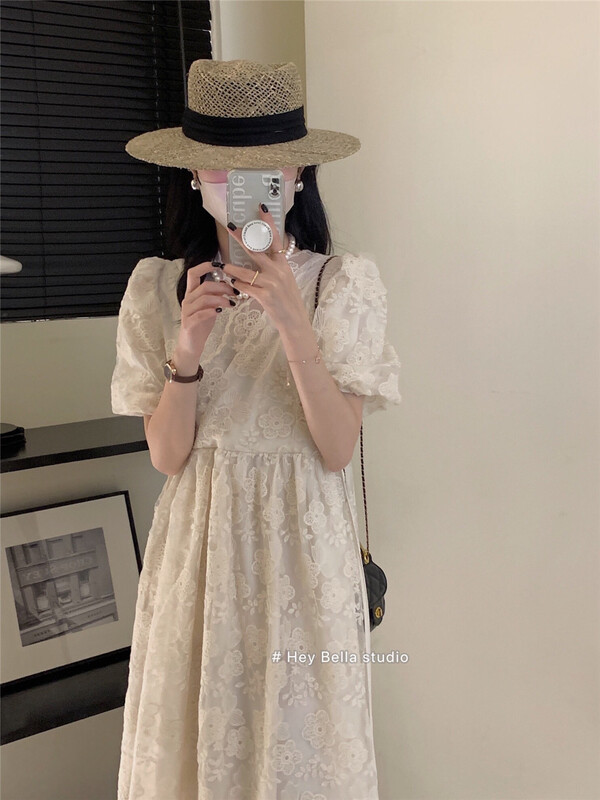 [hey Bella] V-neck pleated lady lace dress 1639\ll
