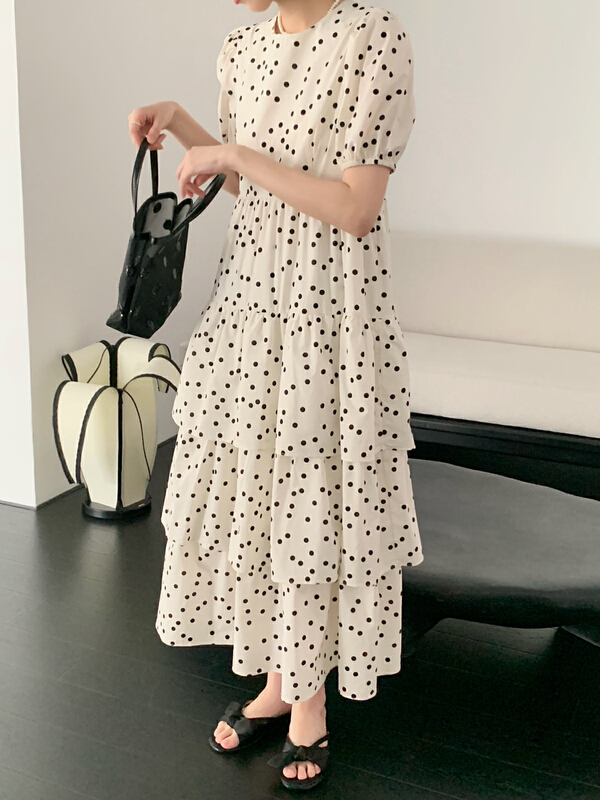 [new open] Korean chic round neck pleated layered dress ml22816\zxl