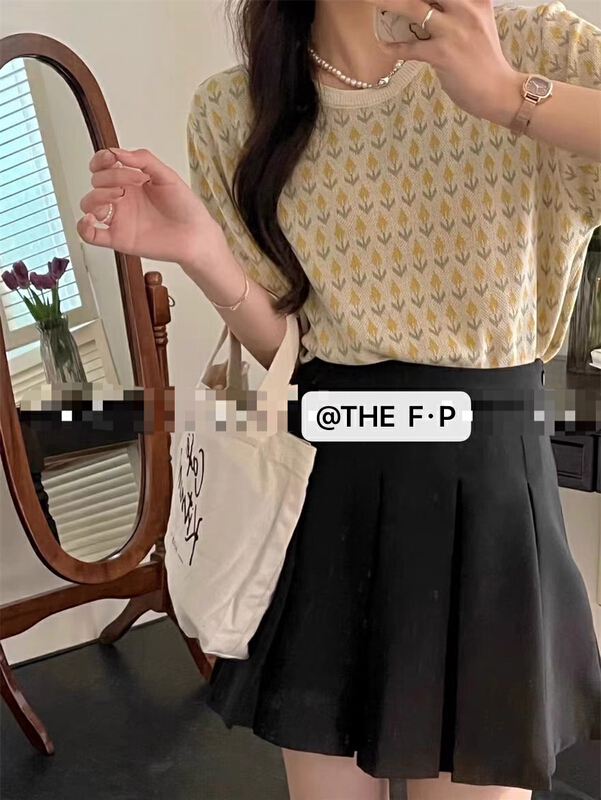 [f · P] small fresh round neck floral loose and versatile short sleeve T-shirt 0563\hbx