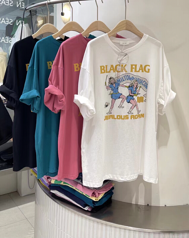 [sanbara] letter printed loose short sleeve T-shirt y9502\lsw