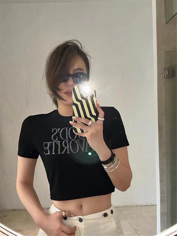 [keep] hot drill letter round neck short sleeve T-shirt 7820\wtt