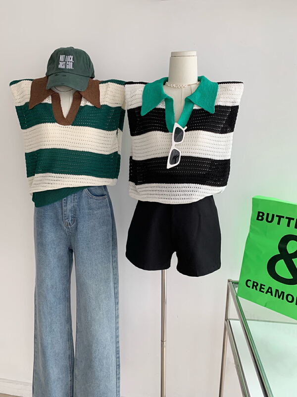 [wgwe] Korean stripe contrast hook knit 1911\pcz