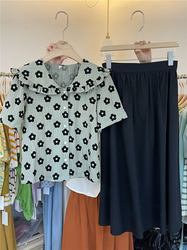 [seek peach] single breasted loose fitting comfortable shirt (only selling shirts) 5368\ll