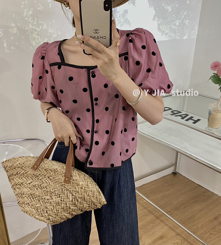 Original price 50.76! [y.jia EJA] Fang Lingbo point retro shirt ys1-6799\pcz