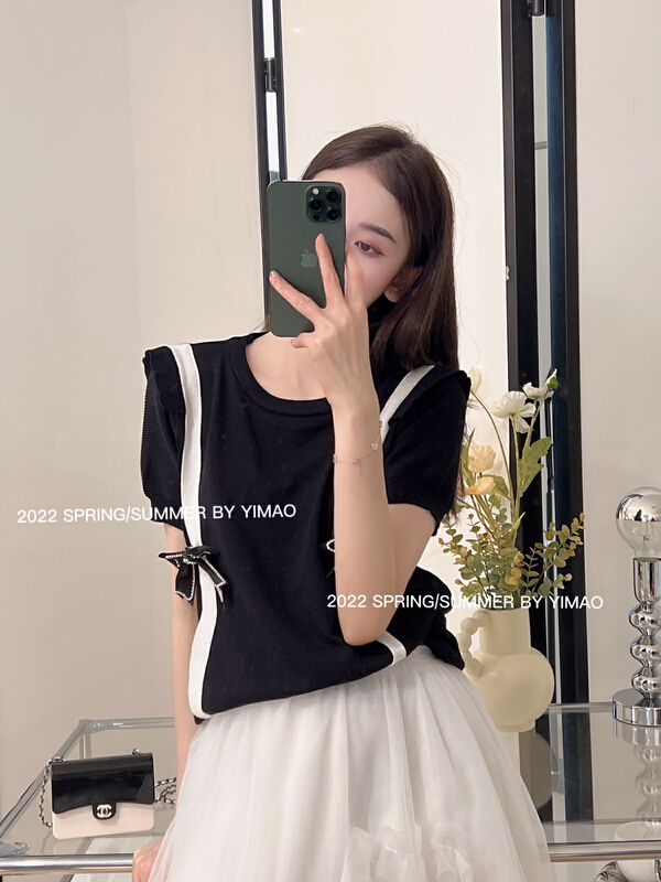 [Feimao (Yimao)] ladies bow versatile short sleeve T-shirt ym-938\lsl