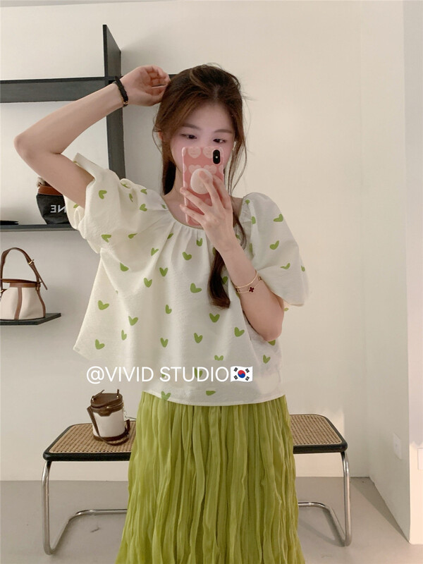 [vivid] Korean love color contrast fresh shirt 1728\zjy
