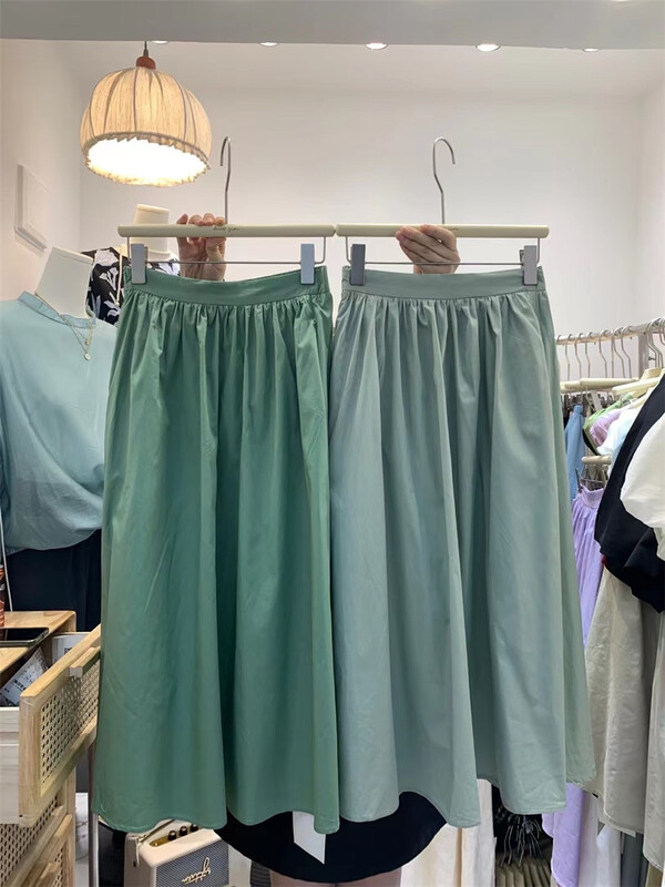 [multi gold] elastic waist solid color pleated skirt 0111\hjy